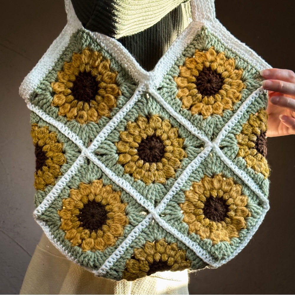 Handmade Crochet Sunflower Tote bag